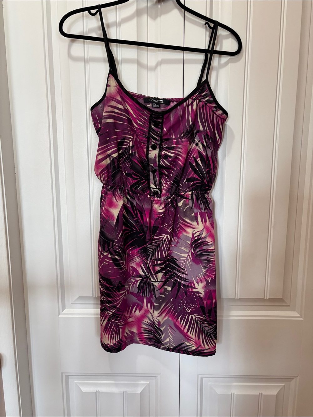 Forever 21 Magenta Palm-Print Spaghetti Strap Mini Dress